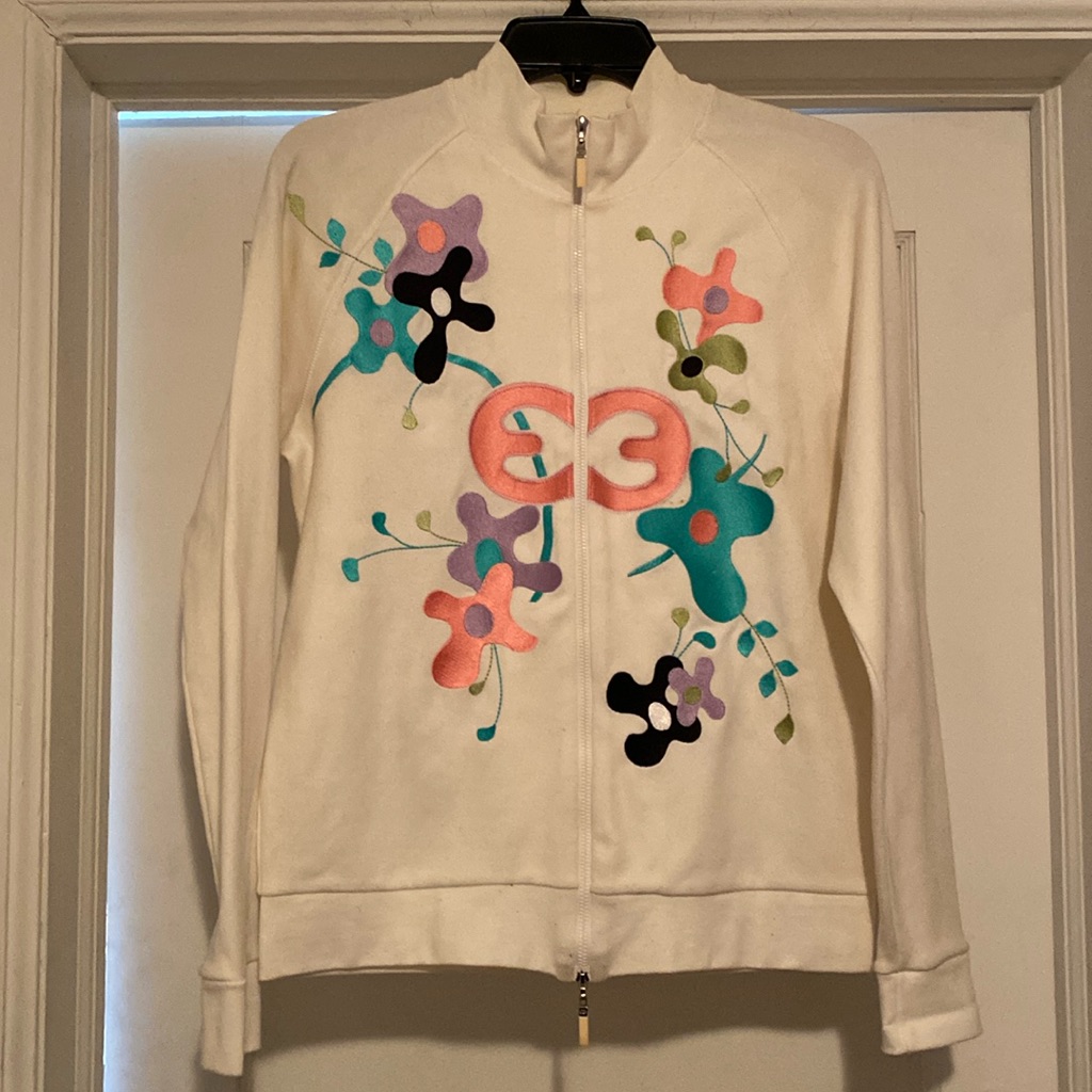 Escada Cotton Stretch Full Double Zip Logo Jacket New Never Used Made In Austria